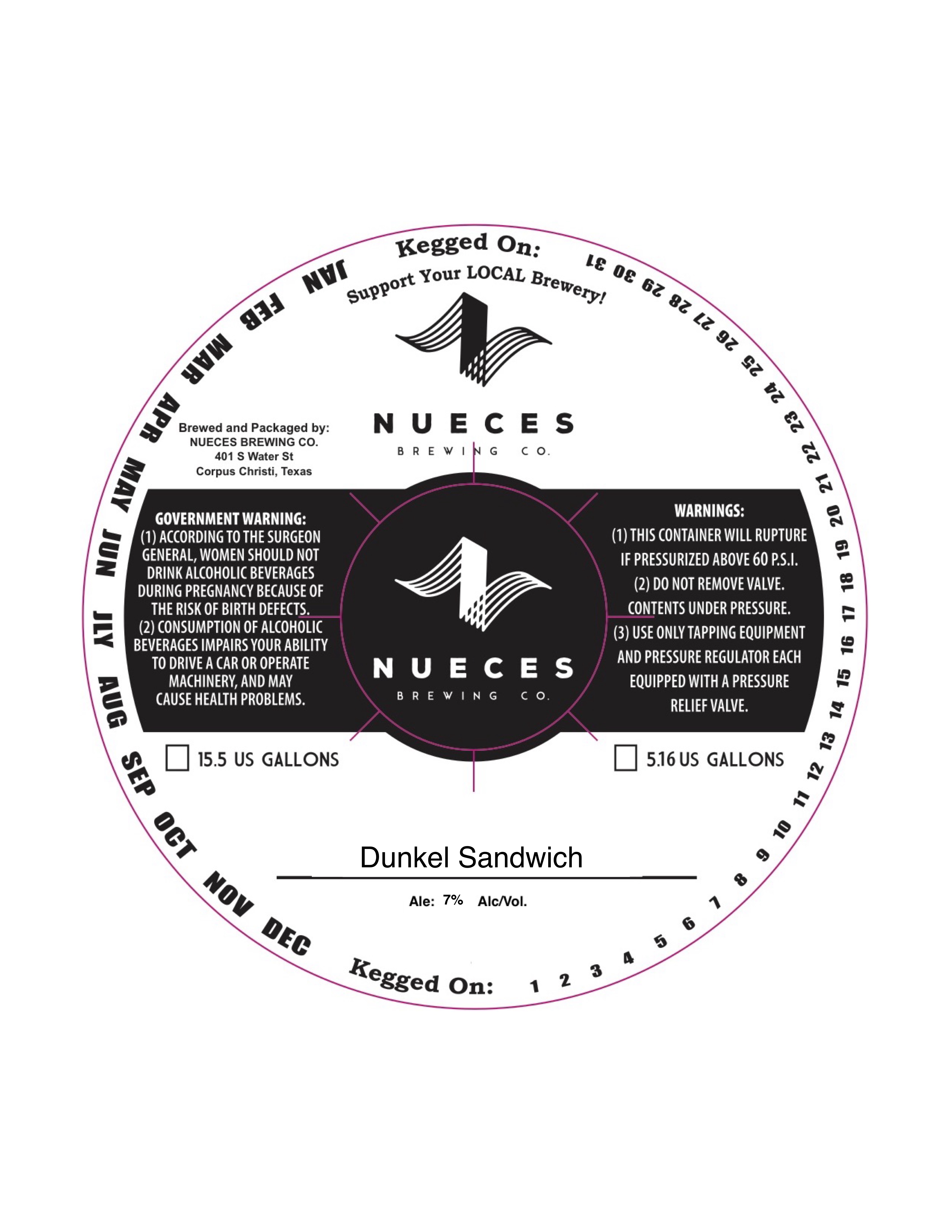 TABC label artwork for Nueces Dunkel Sandwich