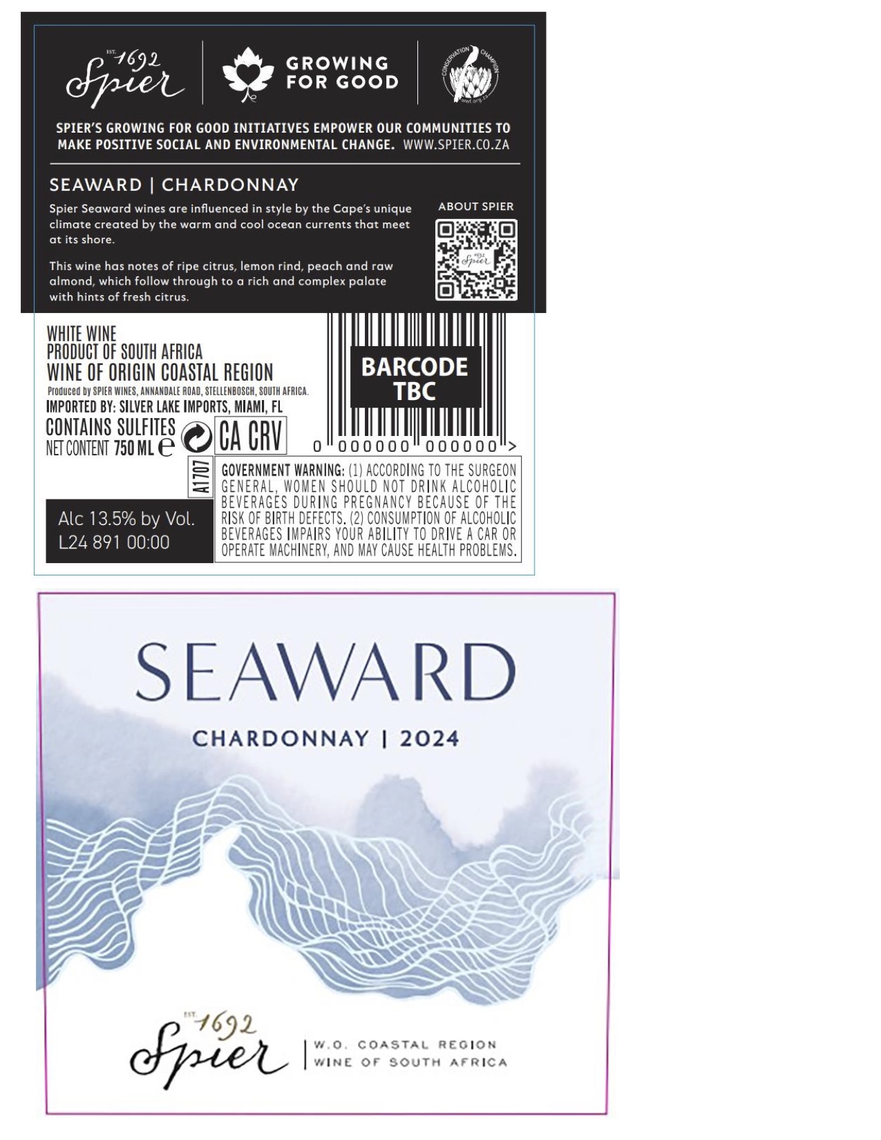 TABC label artwork for Spier Seaward Chardonnay