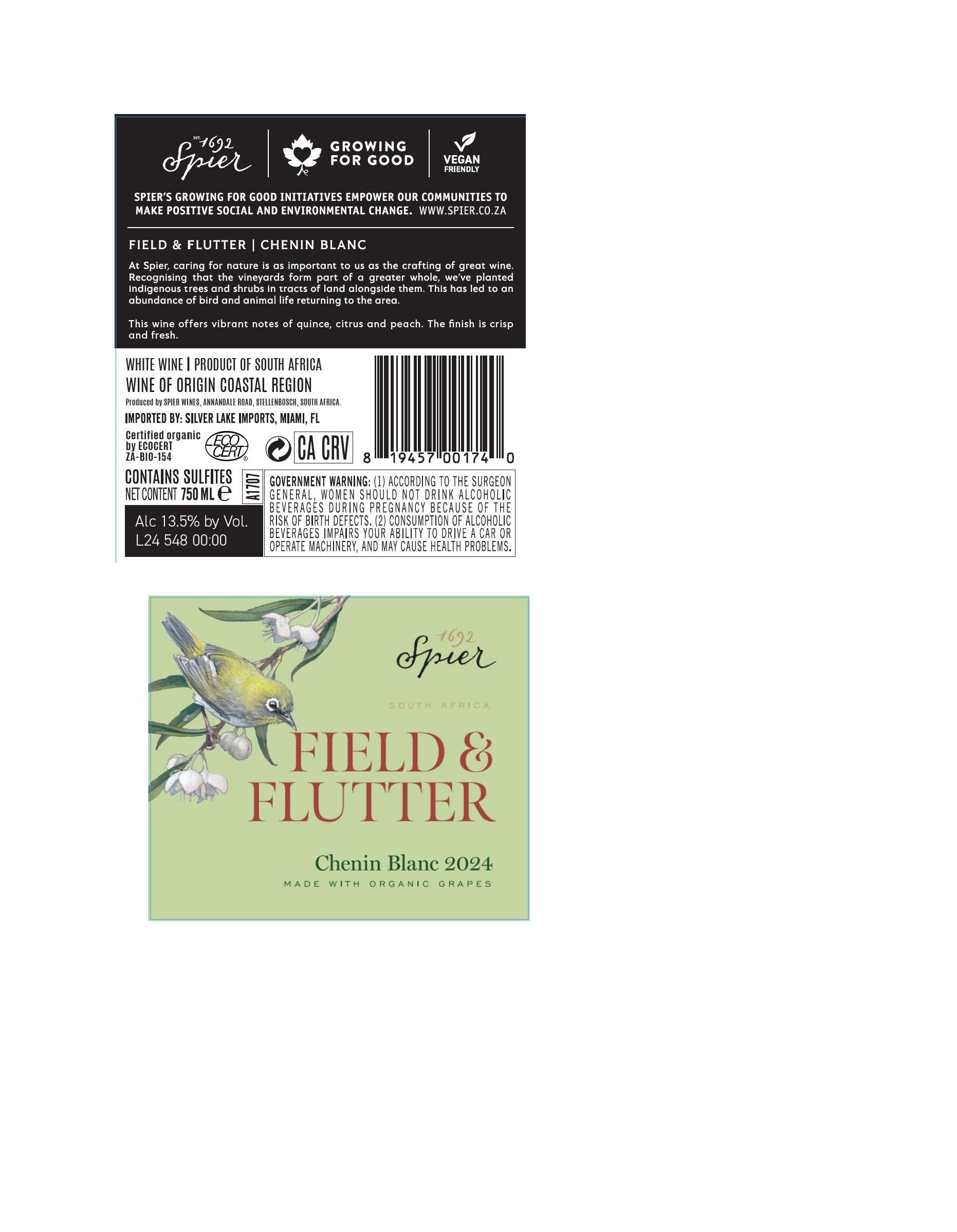 TABC label artwork for Field and Flutter Organic Chenin Blanc