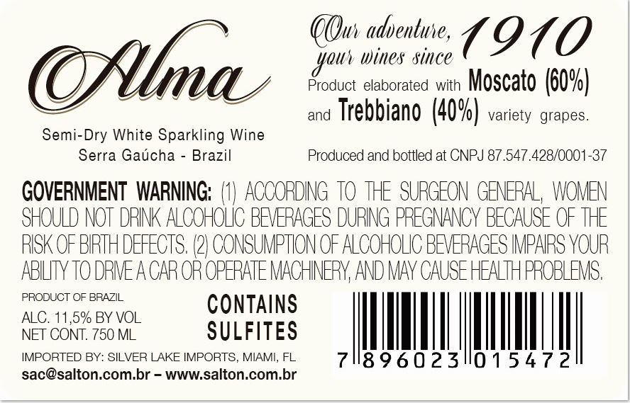 TABC label artwork for Alma Semi-Dry Sparkling Wine