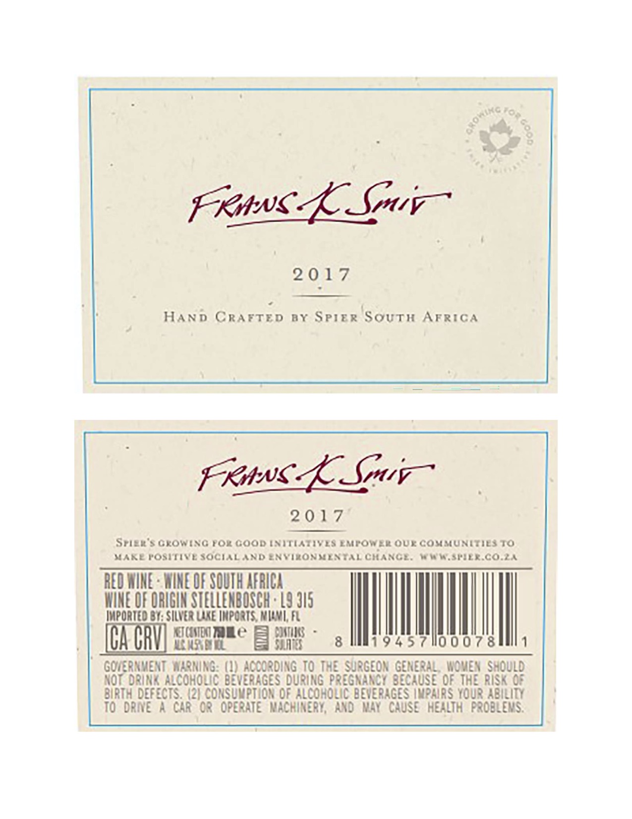 TABC label artwork for Frans K Smit Red Blend