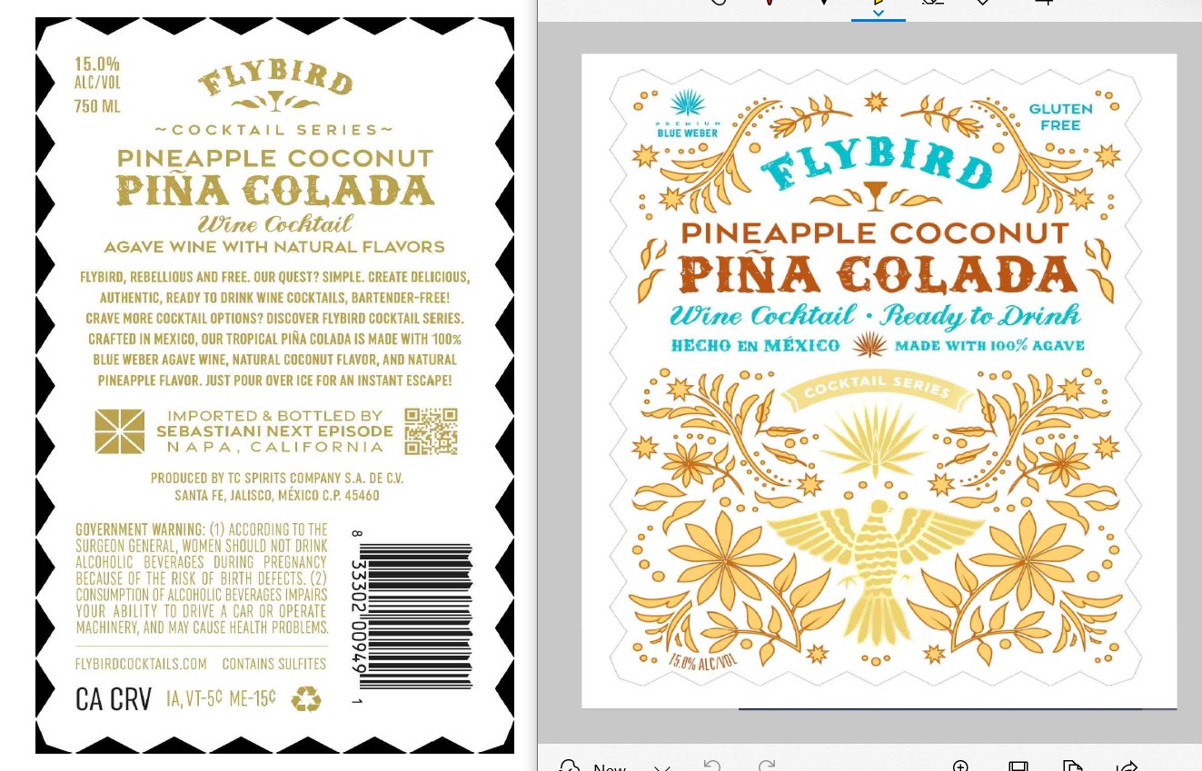 TABC label artwork for Flybird Pina Colada