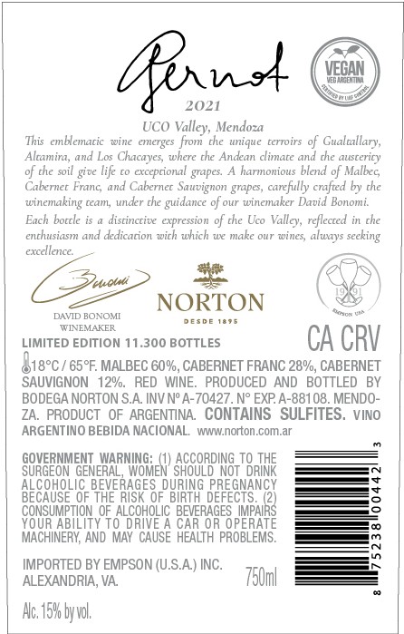TABC label artwork for NORTON GERNOT RED