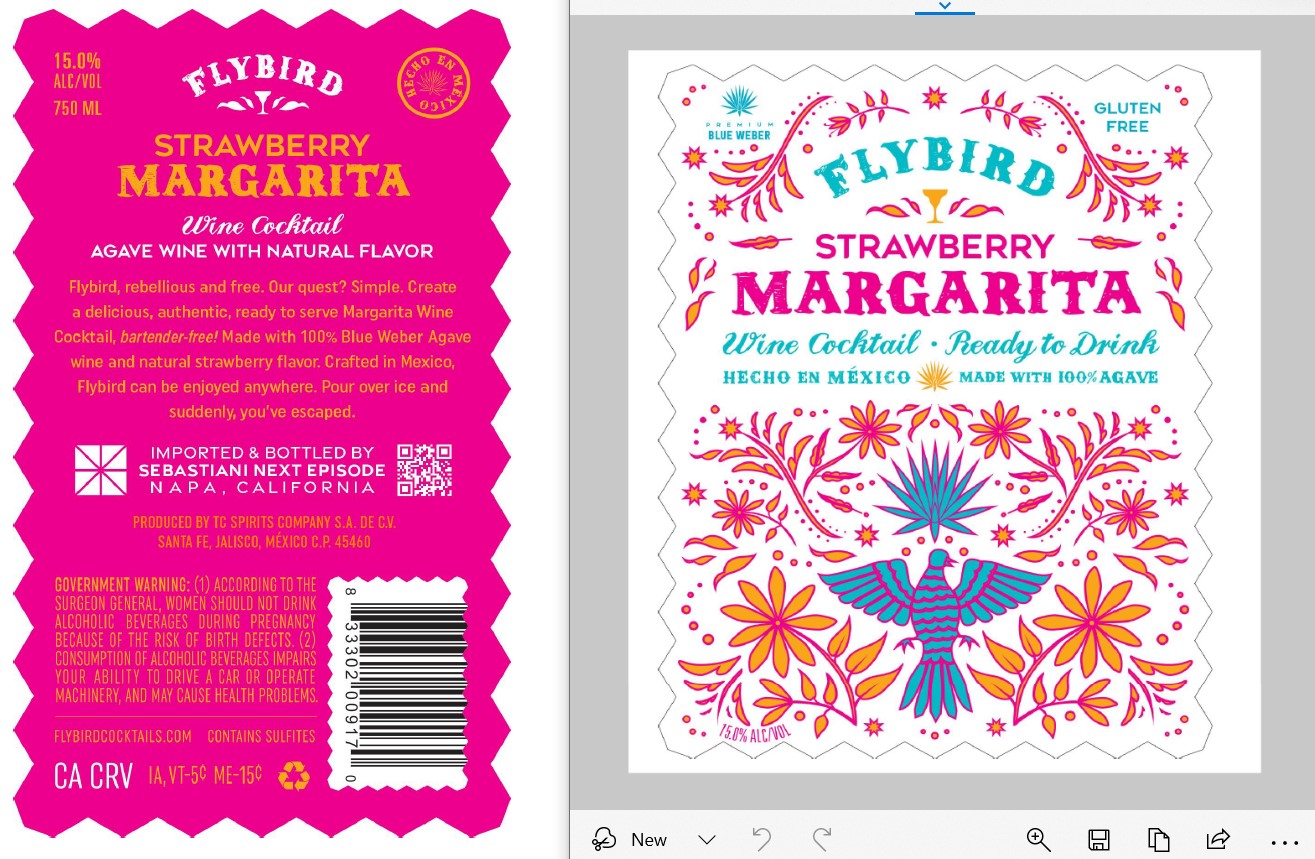 TABC label artwork for Flybird Strawberry Margarita