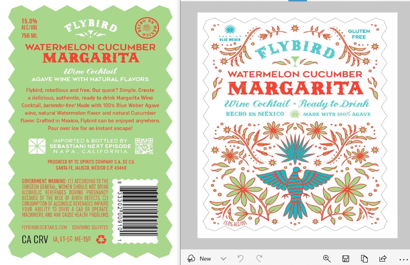 TABC label artwork for Flybird Watermelon Cucumber Margarita