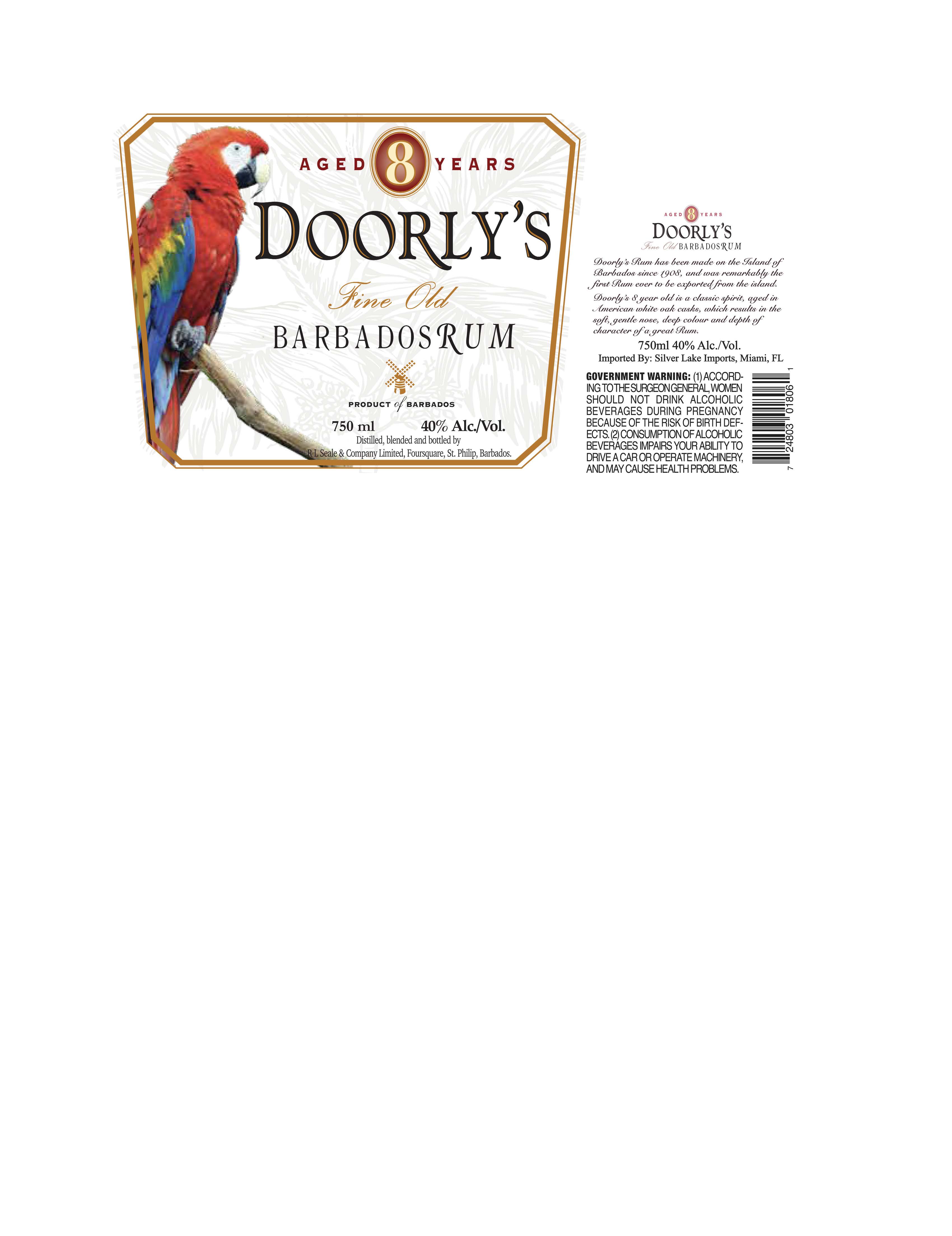 TABC label artwork for Doorly's 8YO Rum