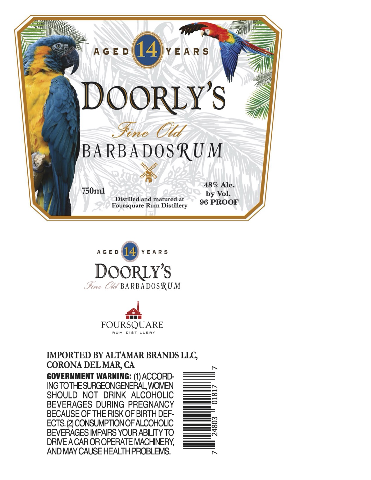 TABC label artwork for Doorly's 14Yr Rum