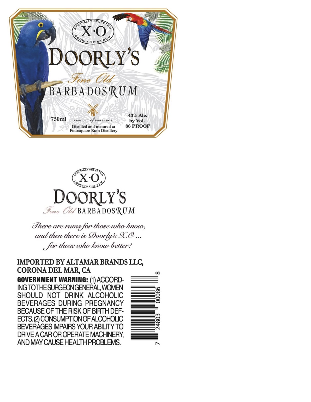 TABC label artwork for Doorly's XO Rum