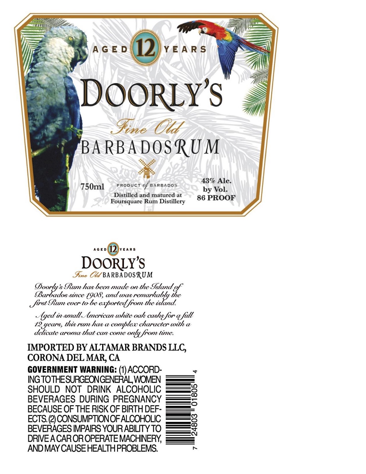 TABC label artwork for Doorly's 12YO Rum