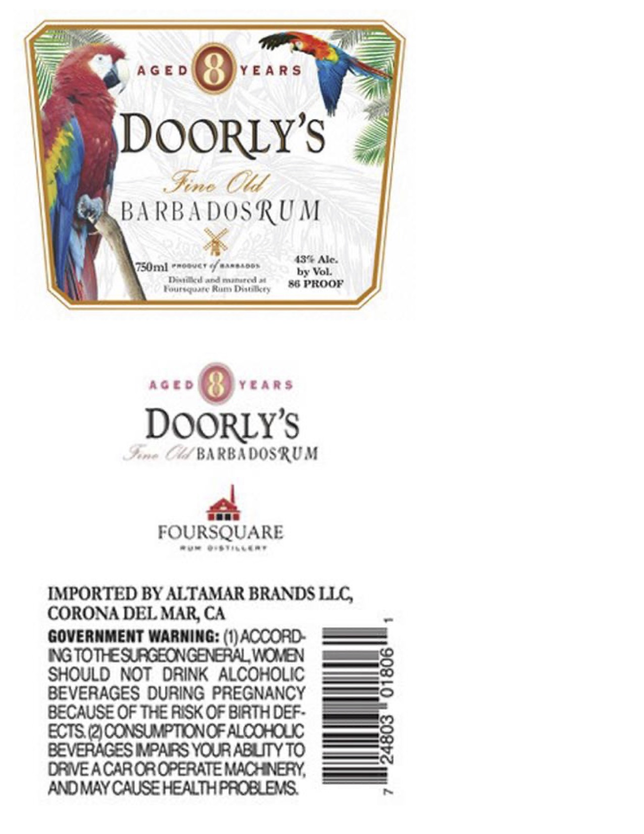 TABC label artwork for Doorly's 8YO Rum