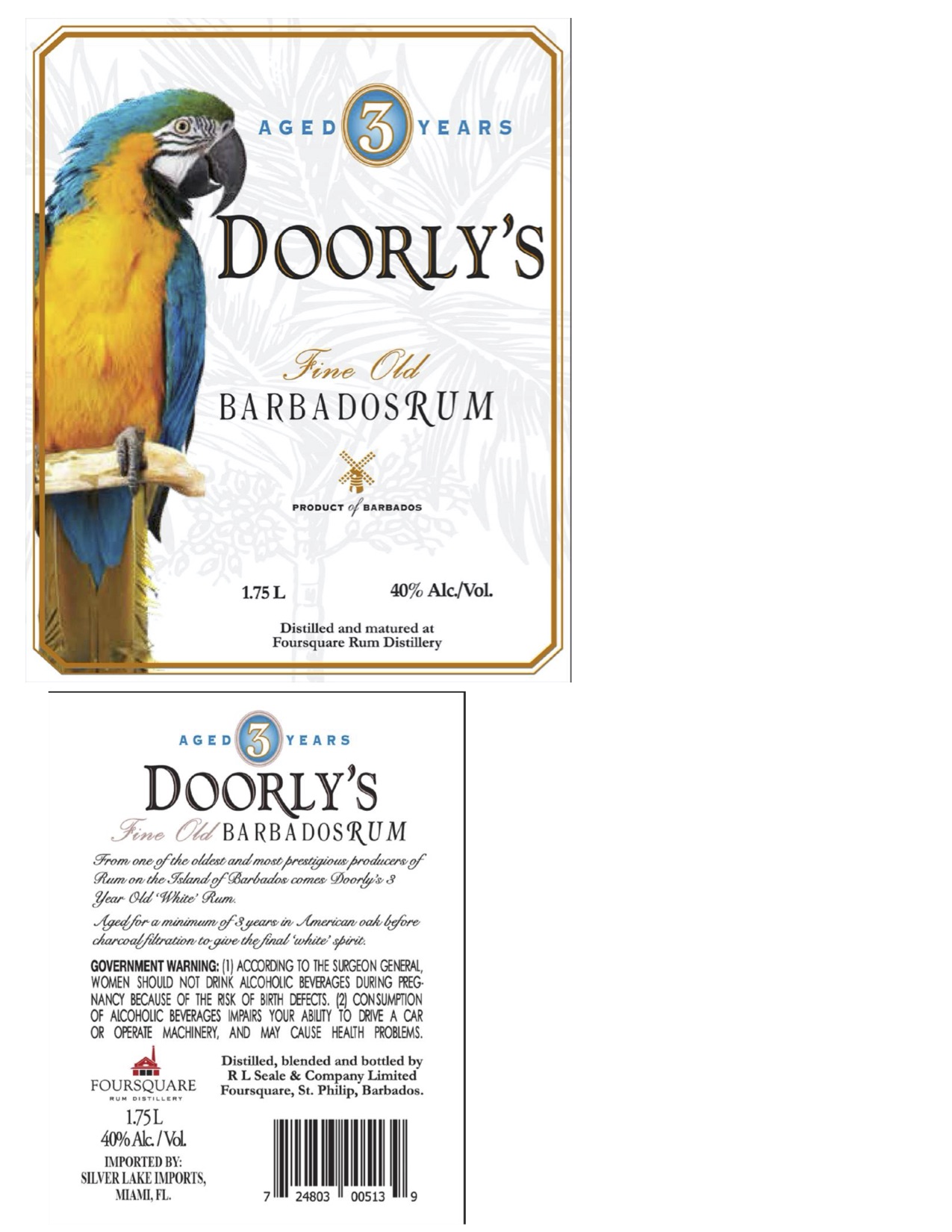 TABC label artwork for Doorly's White Rum