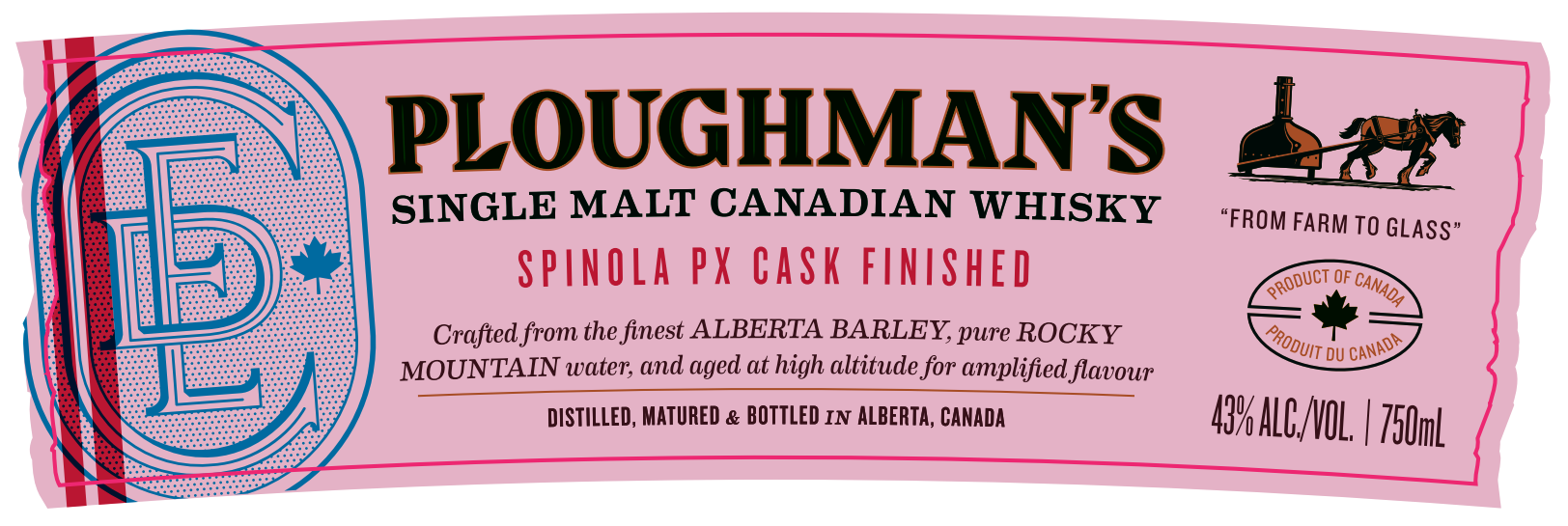 TABC label artwork for Ploughman's Single Malt Canadian Whisky Spinola PX Cask Finished