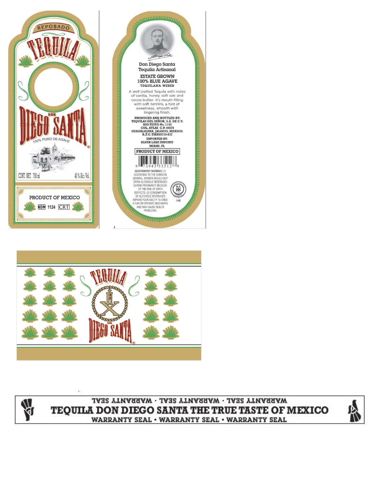TABC label artwork for Don Diego Santa Reposado Tequila