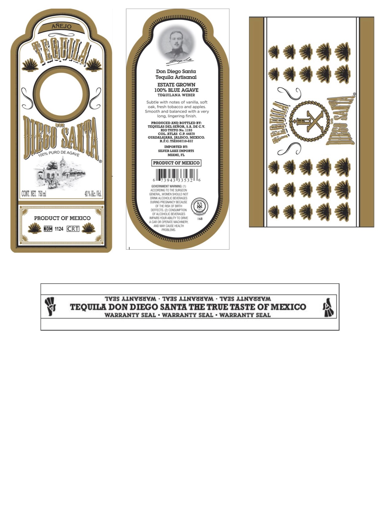 TABC label artwork for Don Diego Santa Anejo Tequila