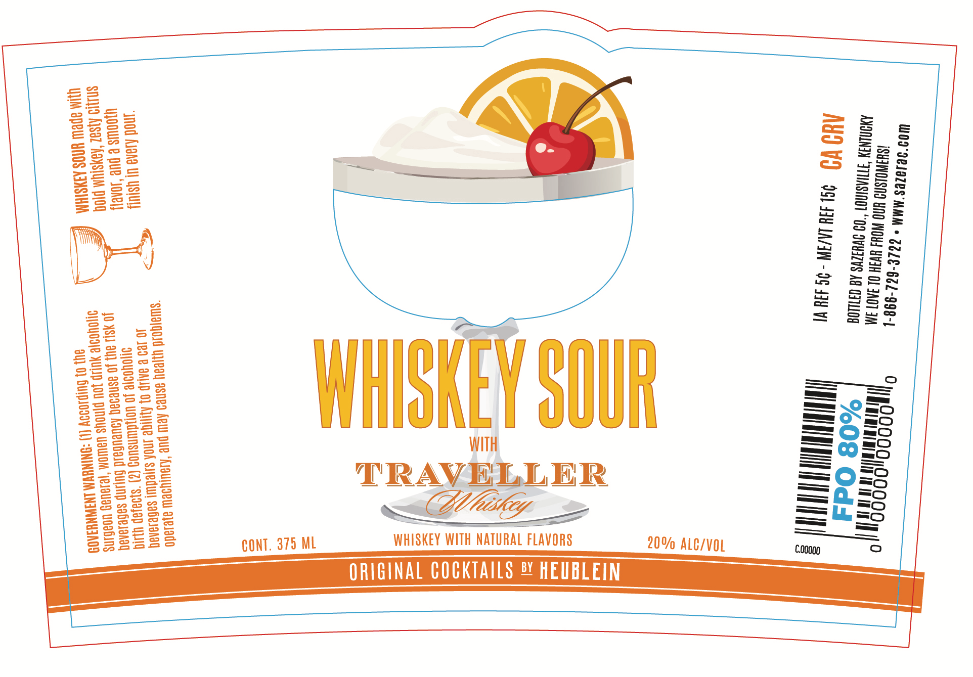 TABC label artwork for Original Cocktails by Heublein Whiskey Sour 375ml