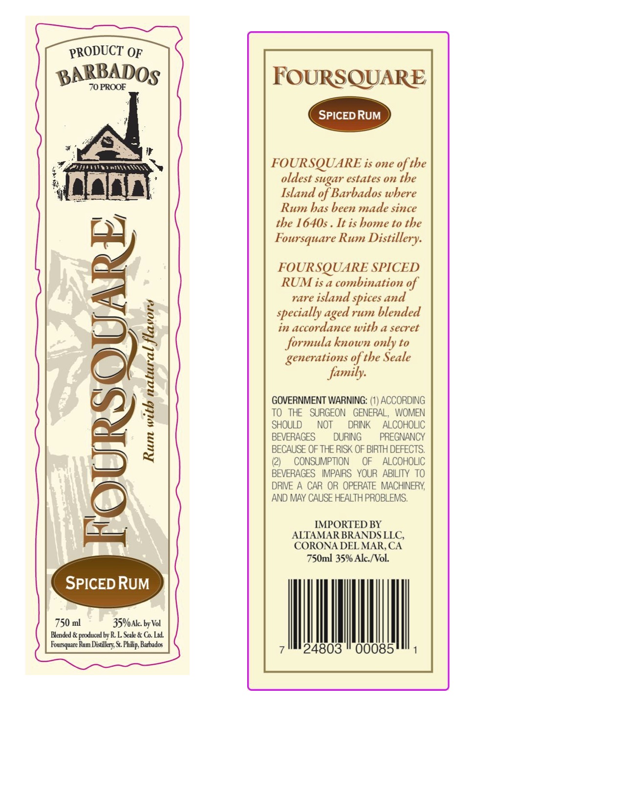 TABC label artwork for Foursquare Spiced Rum