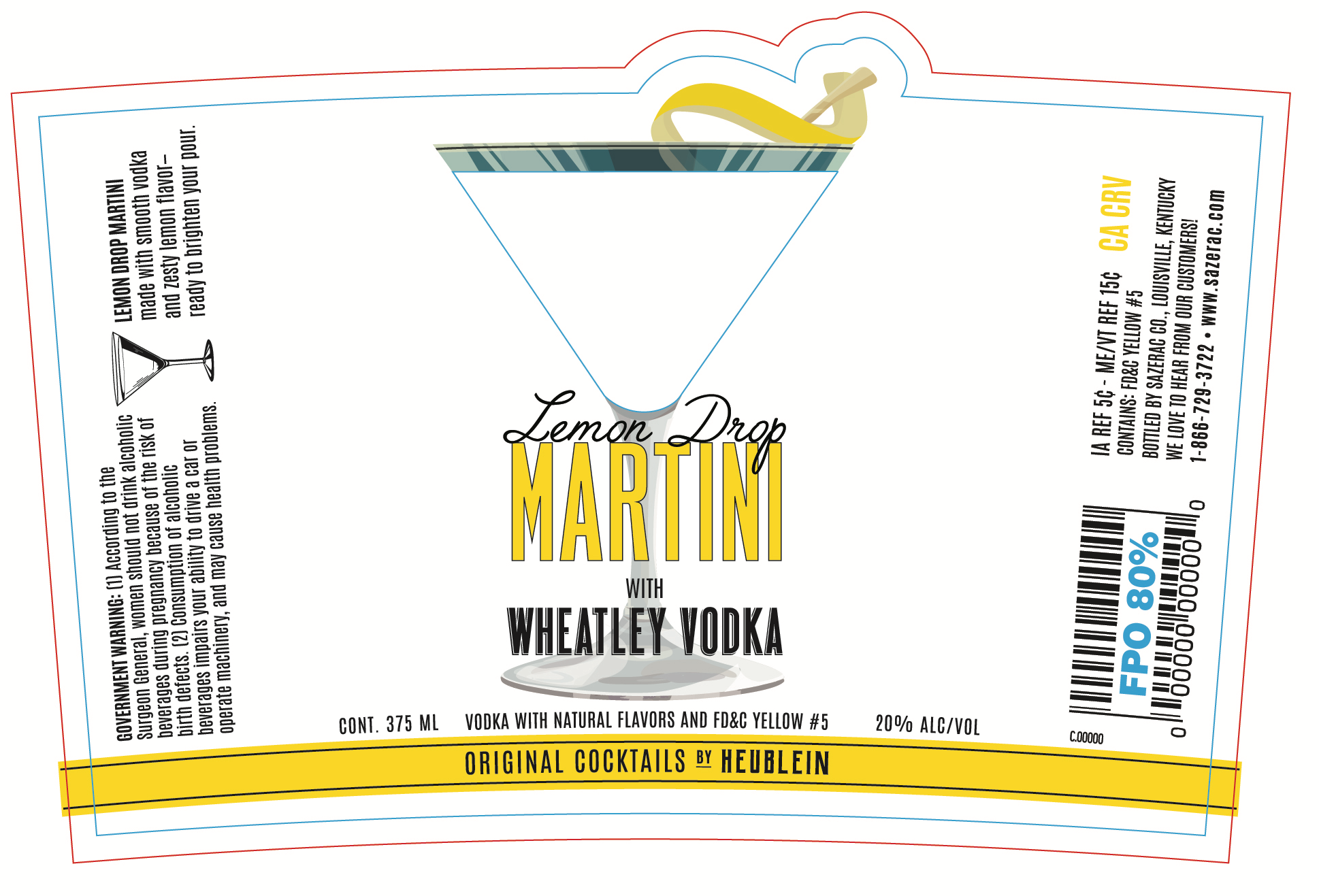 TABC label artwork for Original Cocktails by Heublein Lemon Drop Martini 375ml