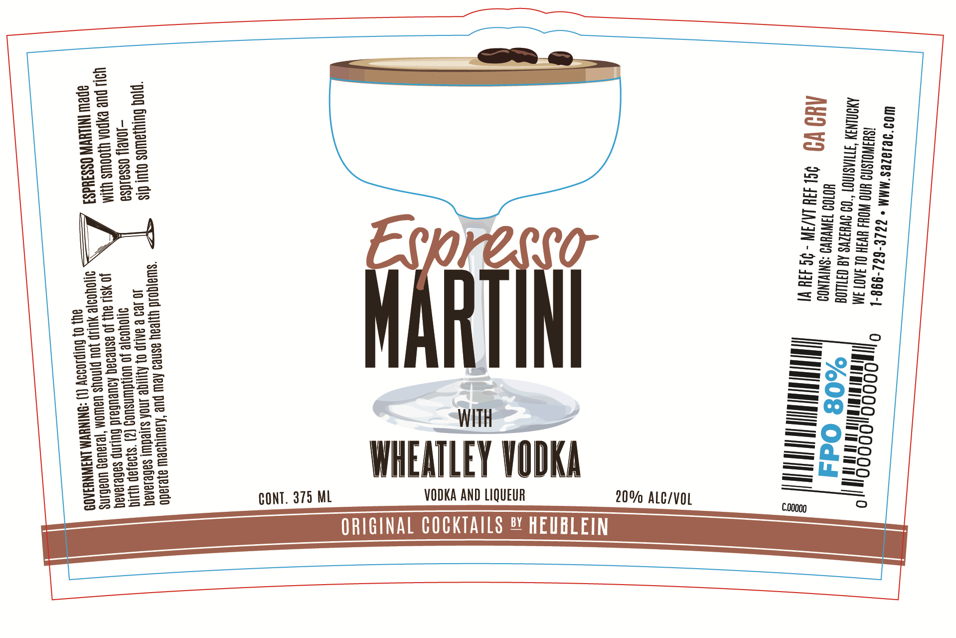 TABC label artwork for Original Cocktails by Heublein Espresso Martini