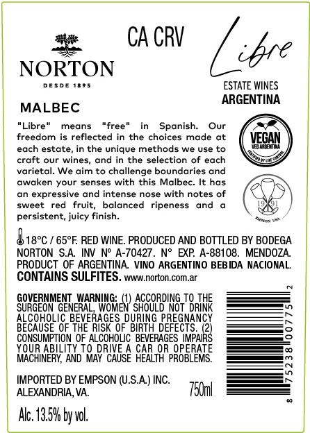 TABC label artwork for NORTON LIBRE MALBEC