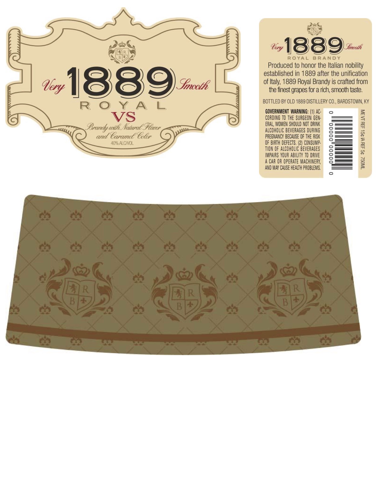 TABC label artwork for 1889 Royal Brandy