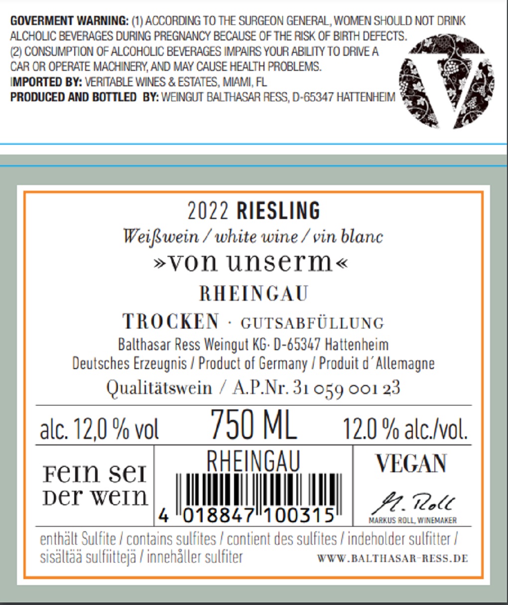 TABC label artwork for Balthasar Ress 2022 Riesling Trocken