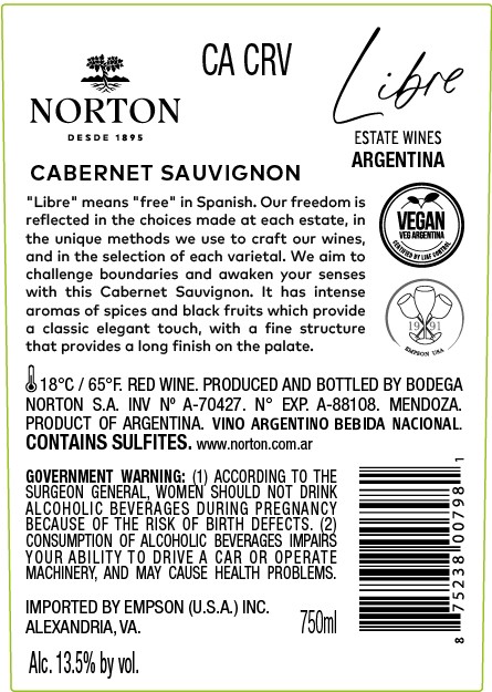TABC label artwork for NORTON LIBRE CABERNET SAUVIGNON