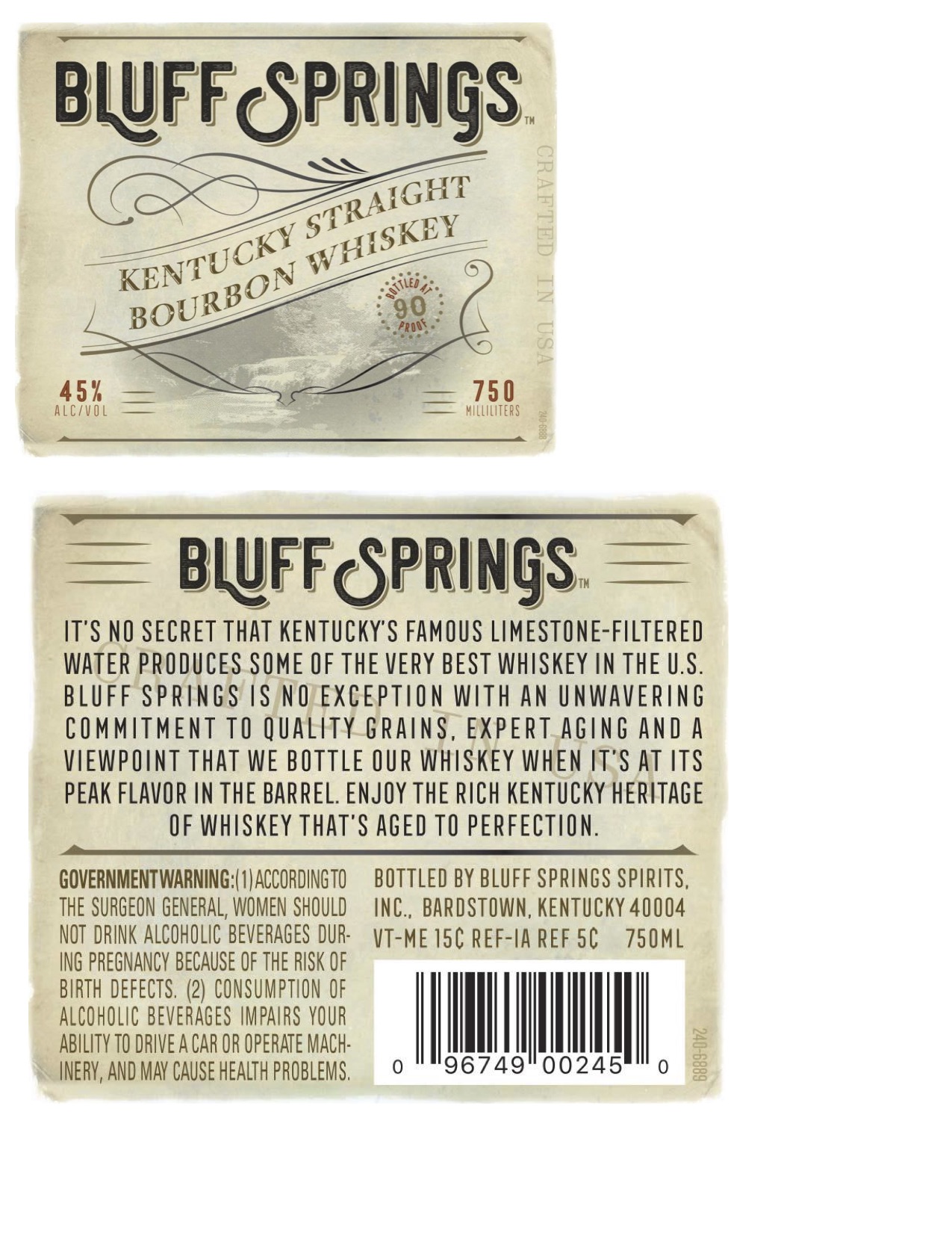 TABC label artwork for Bluff Springs Straight Bourbon