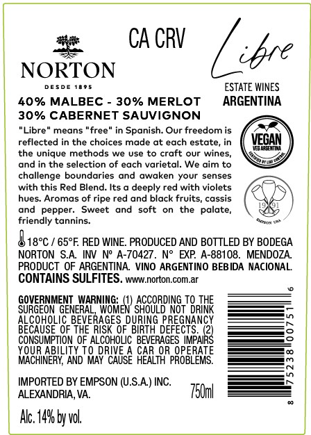 TABC label artwork for NORTON LIBRE RED