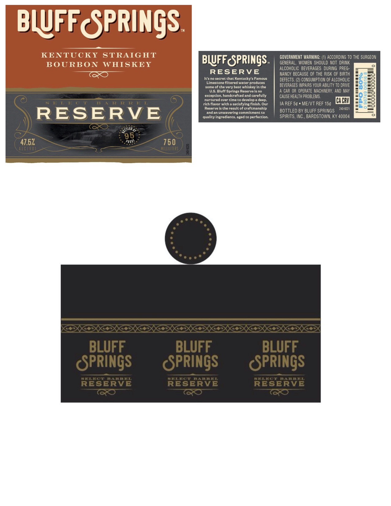 TABC label artwork for Bluff Springs Reserve Bourbon