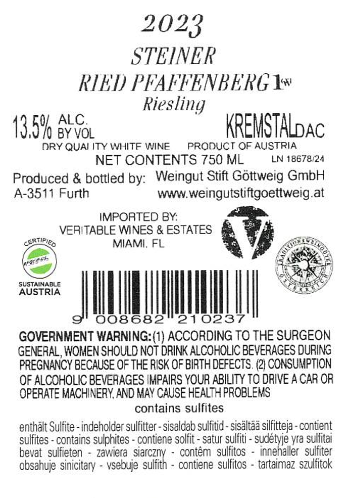 TABC label artwork for Stift Goettweig Steiner Kremstal Riesling 2023