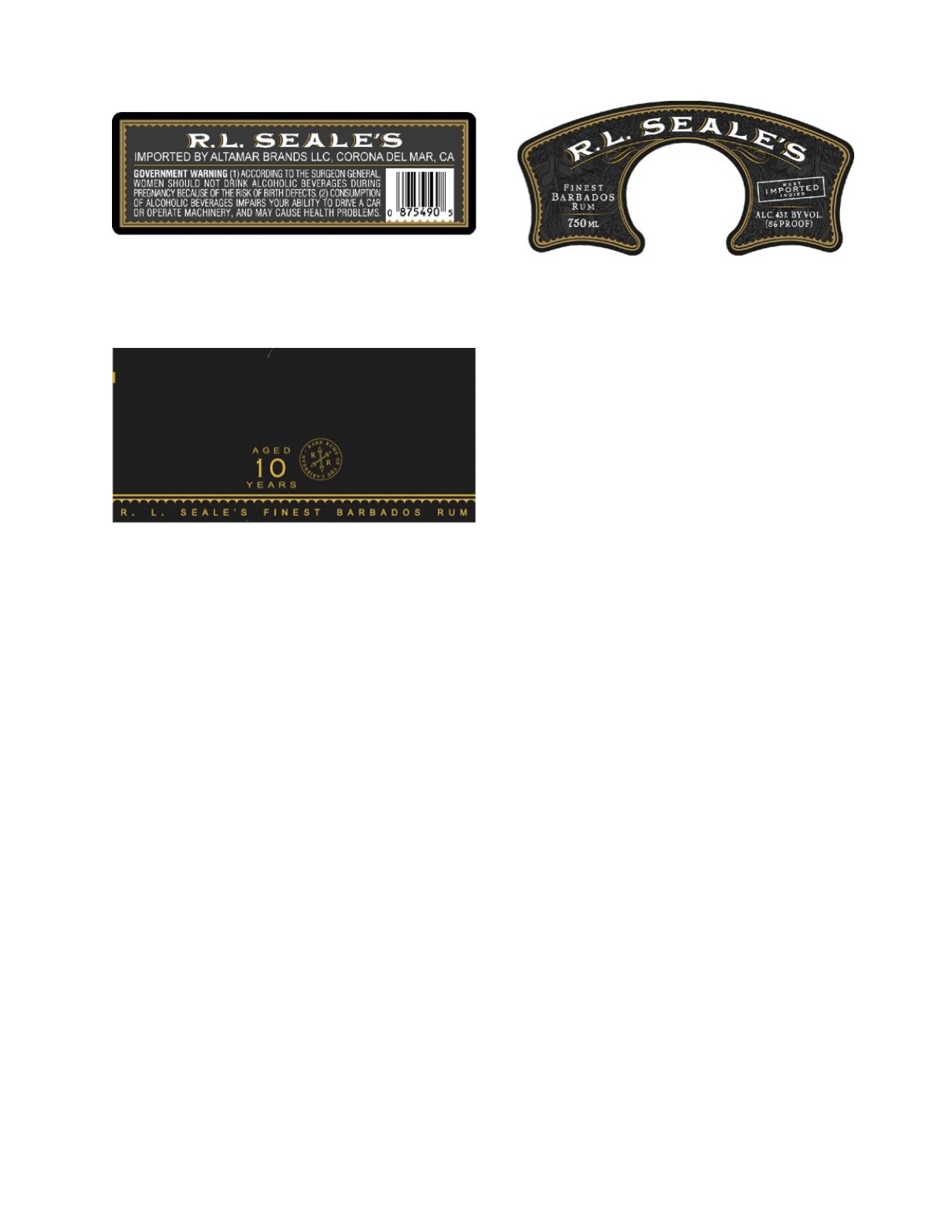 TABC label artwork for R. L. Seale's Finest 10 Yr Old Rum