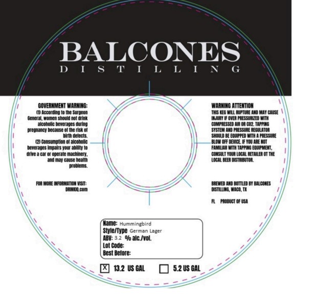 TABC label artwork for Balcones Hummingbird German Lager