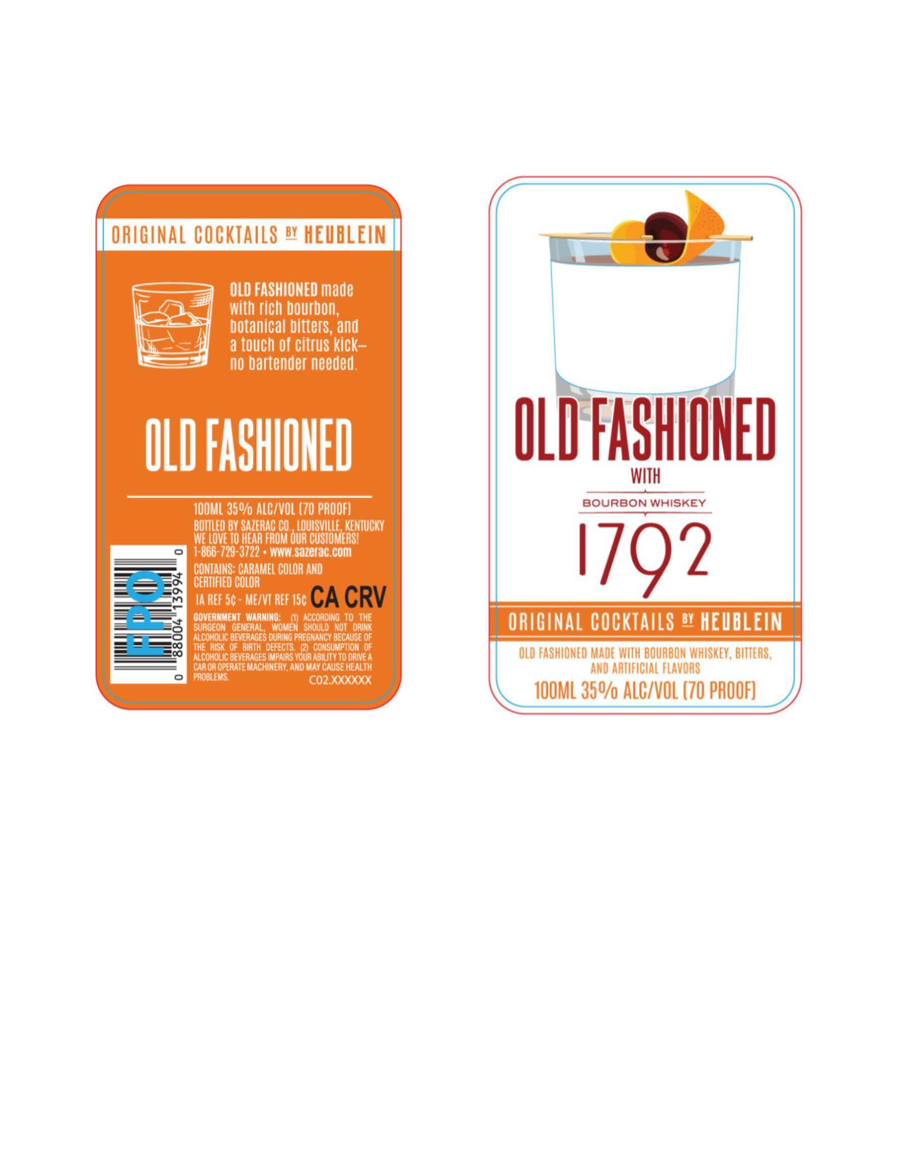 TABC label artwork for Original Cocktails by Heublein Old Fashioned