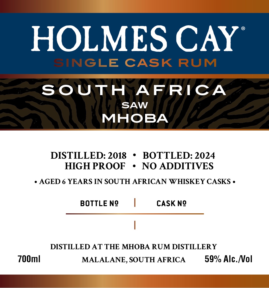 TABC label artwork for Holmes Cay Single Cask Rum Mhoba