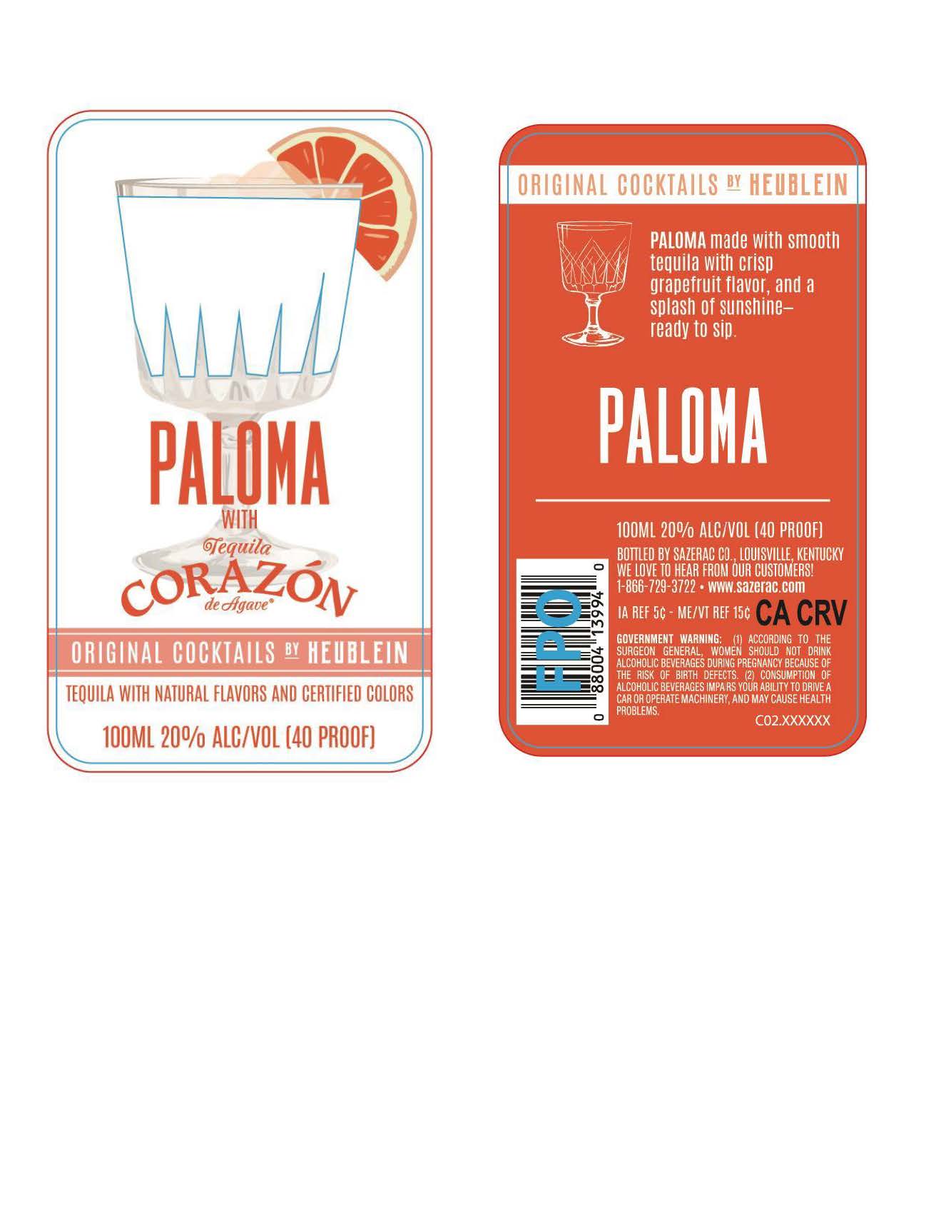 TABC label artwork for Original Cocktails by Heublein Paloma 100ml