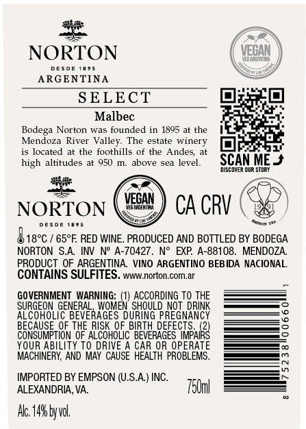 TABC label artwork for NORTON SELECT MALBEC