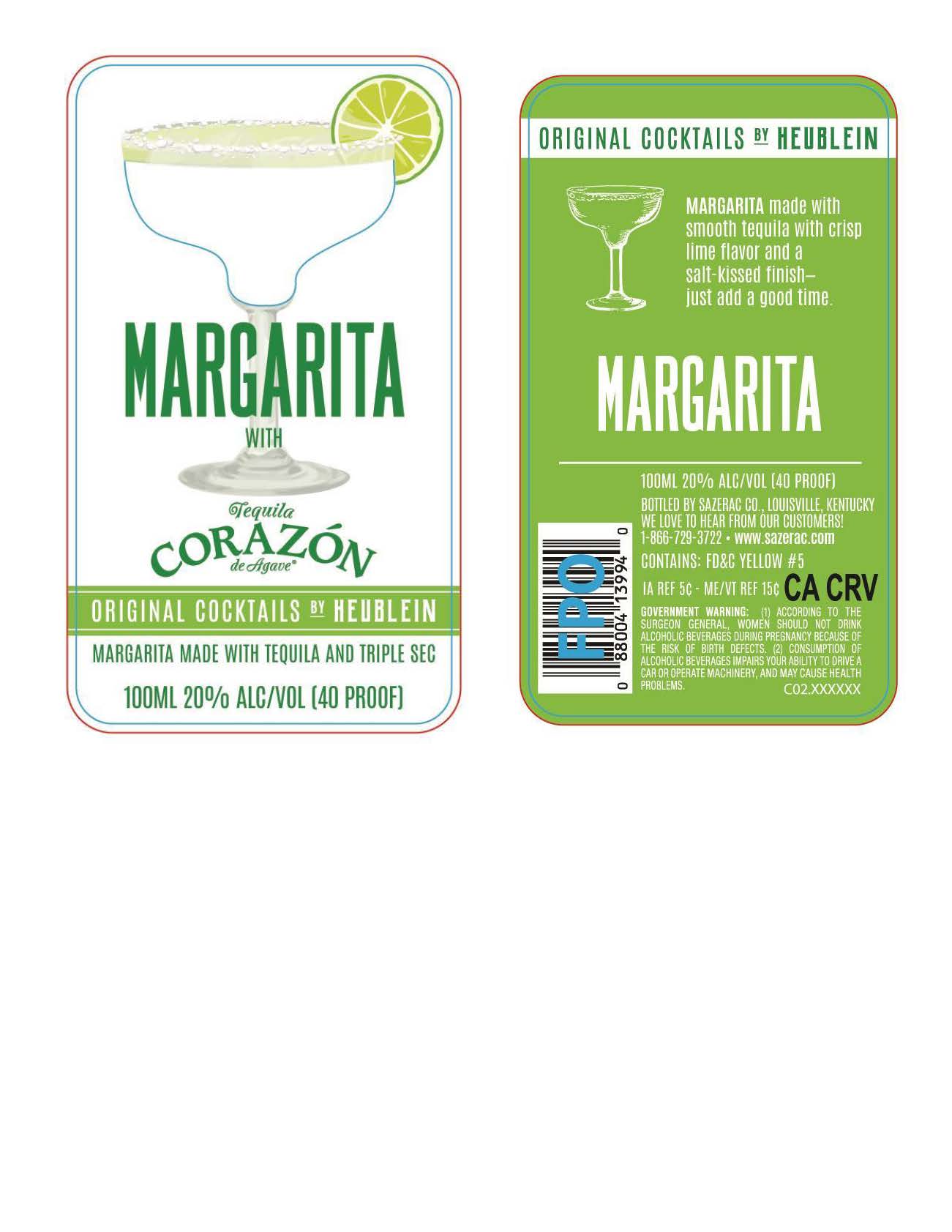 TABC label artwork for Original Cocktails by Heublein Margarita 100ml