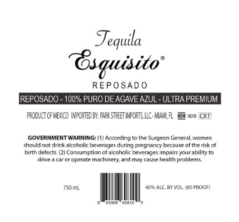 TABC label artwork for Esquisito Tequila Reposado 100% Puro De Agave Azul