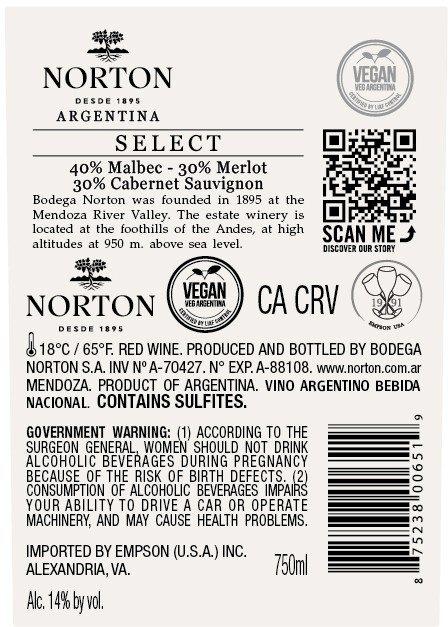 TABC label artwork for NORTON SELECT RED BLEND