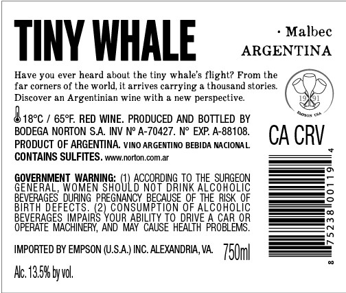 TABC label artwork for NORTON TINY WHALE MALBEC