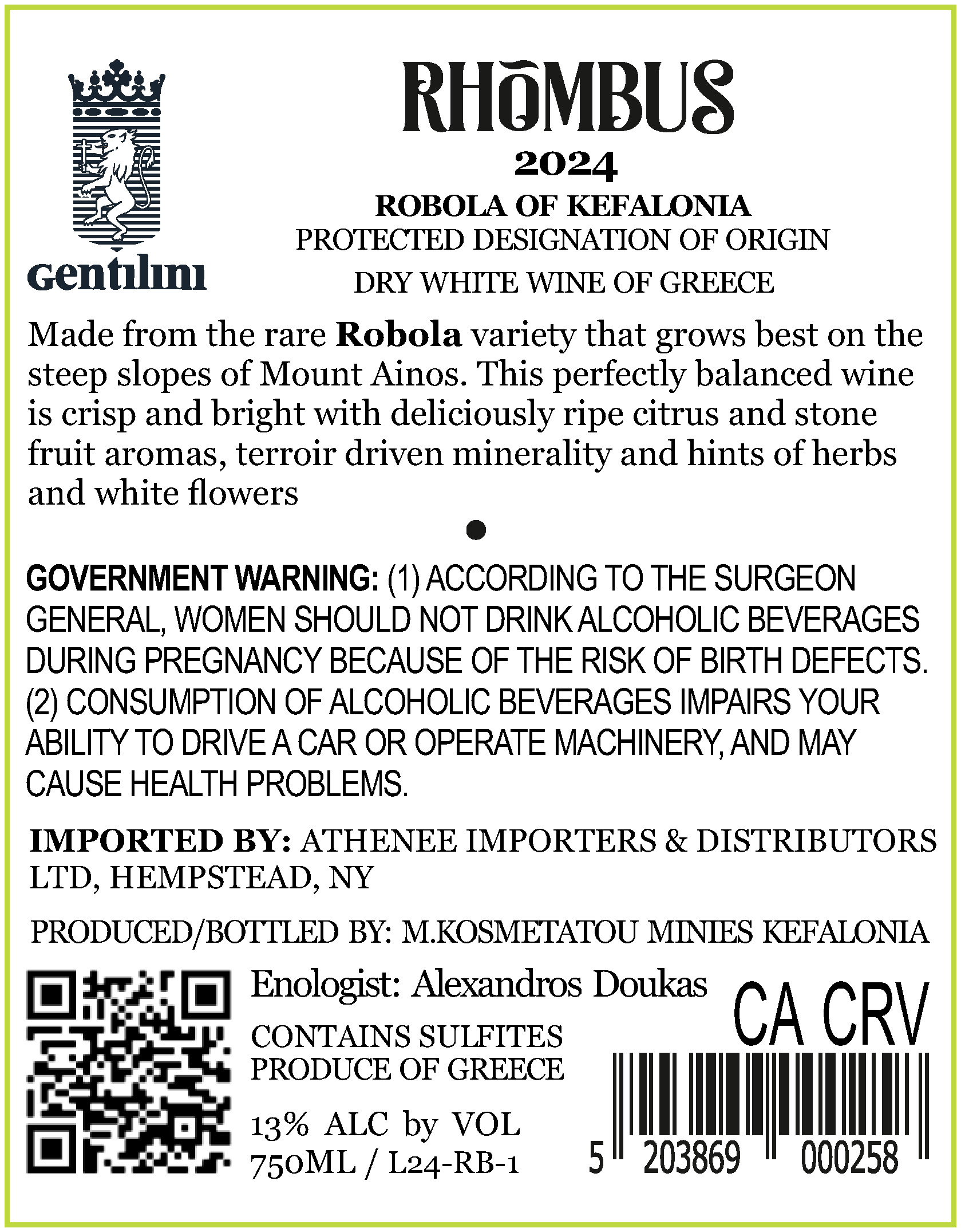 TABC label artwork for GENTILINI RHOMBUS ROBOLA
