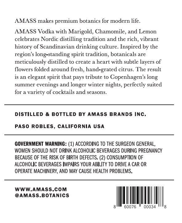 TABC label artwork for AMASS CALIFORNIA VODKA