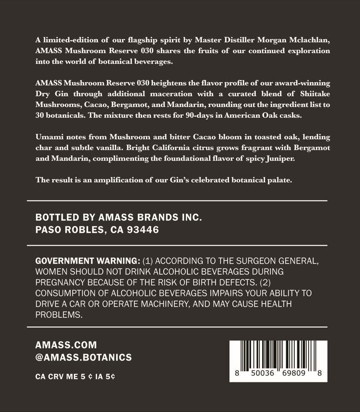 TABC label artwork for AMASS MUSHROOM RESERVE 030 GIN
