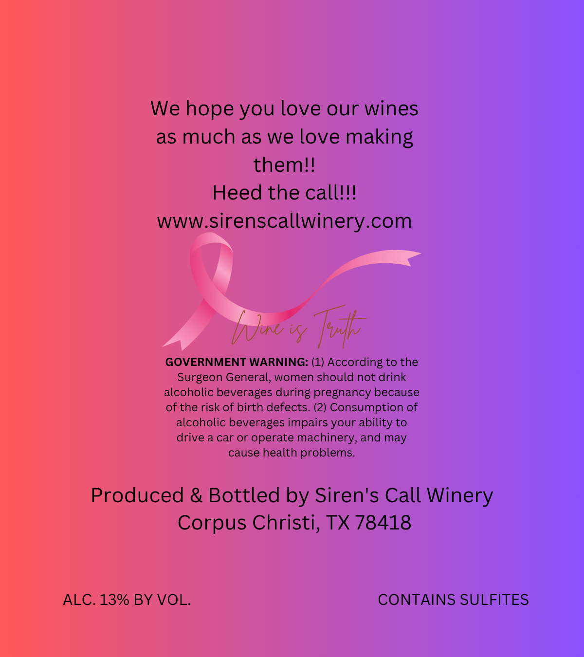 TABC label artwork for Siren's Call Winery Warrior Wine Rose