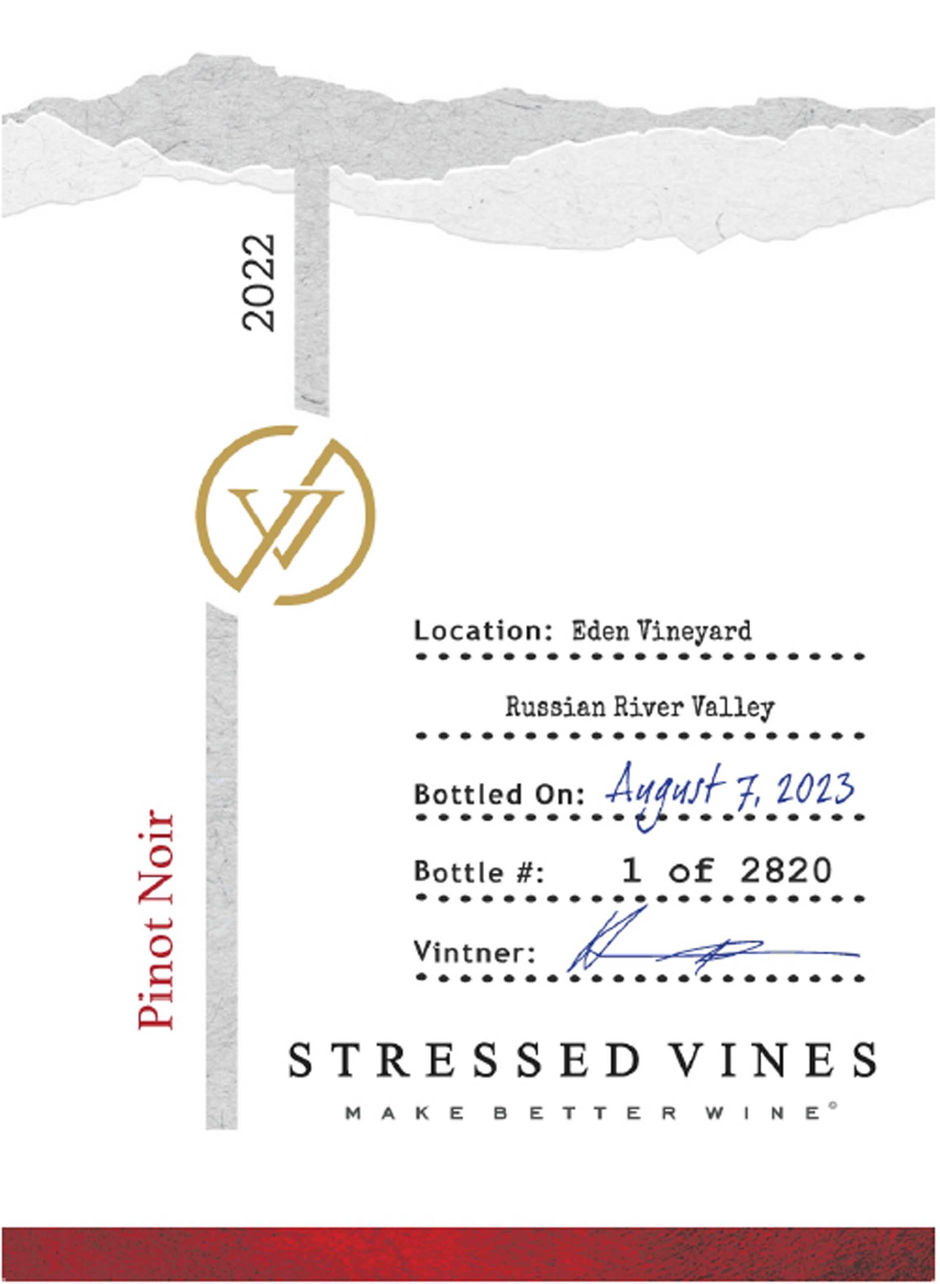 TABC label artwork for STRESSED VINES EDEN VINEYARD PINOT NOIR