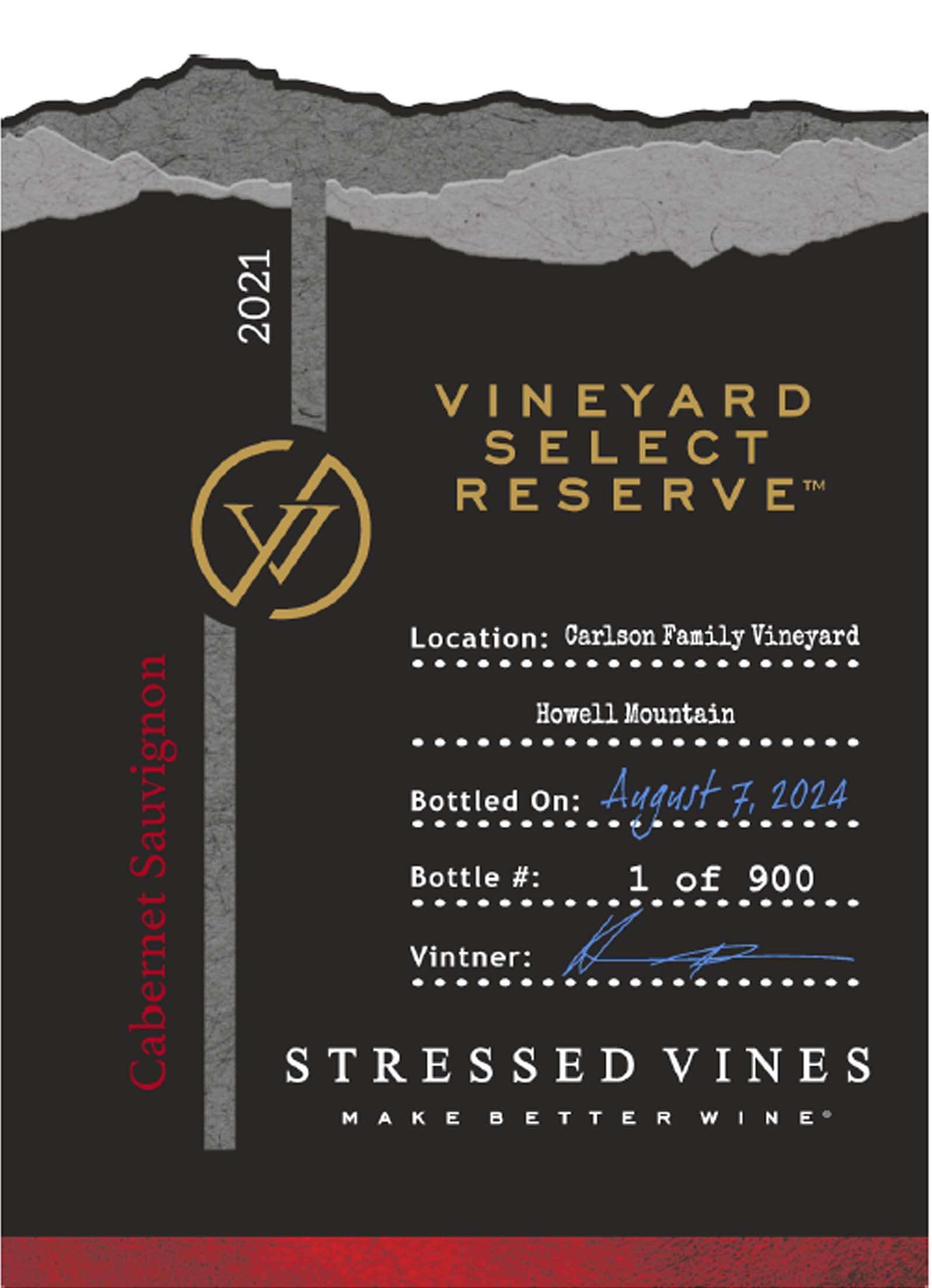 TABC label artwork for STRESSED VINES CARLSON FAMILY VINEYARD CABERNET SAUVIGNON