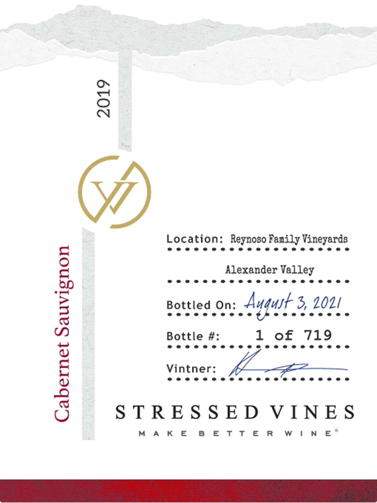 TABC label artwork for STRESSED VINES REYNOSO FAMILY VINEYARDS CABERNET SAUVIGNON