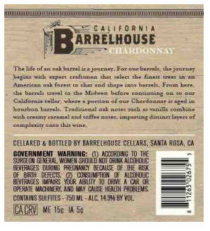 TABC label artwork for Barrelhouse Chardonnay California