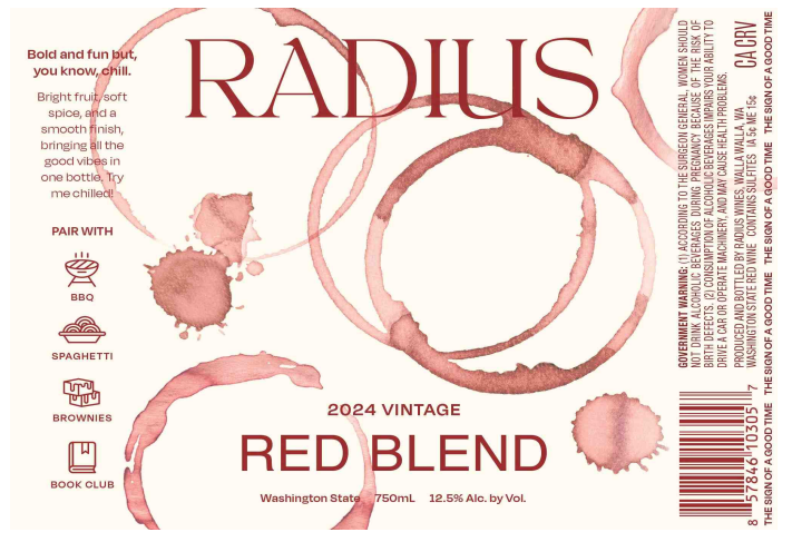 TABC label artwork for Radius Red Blend Washington