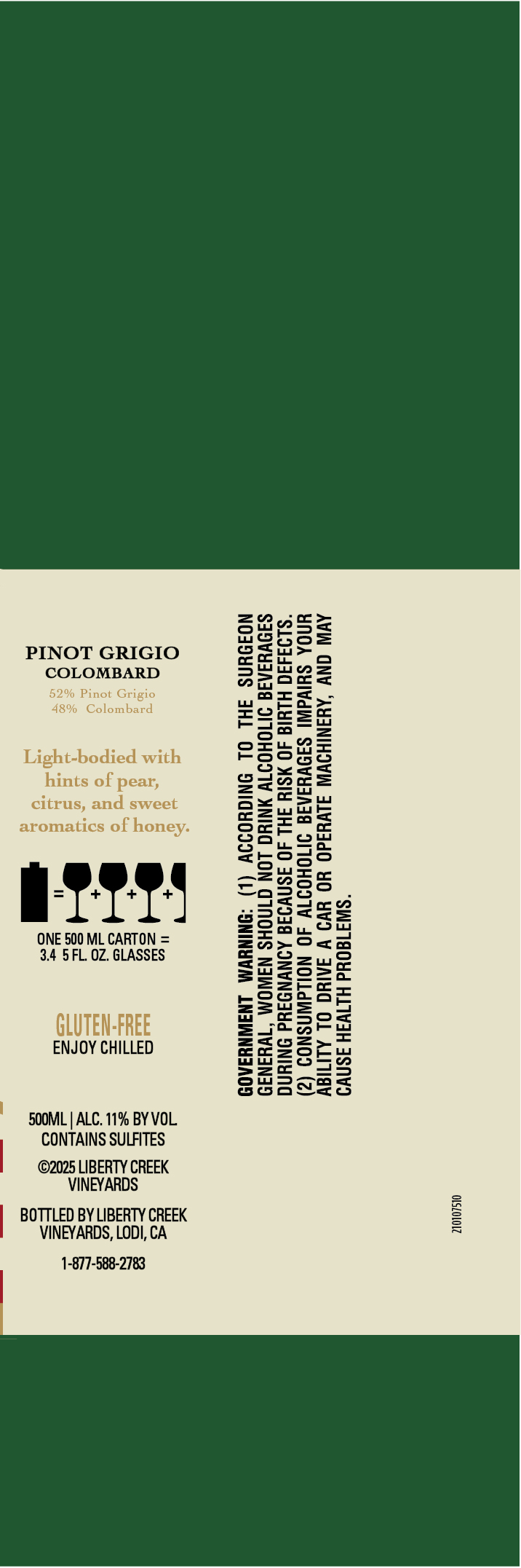 TABC label artwork for Liberty Creek Pinot Grigio, Colombard American